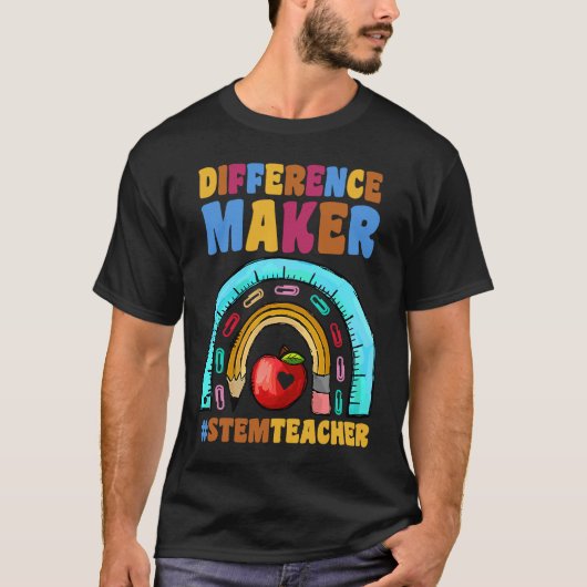 Difference Maker #StemTeacher レインボー STEMの先生 Tシャツ (正面)
