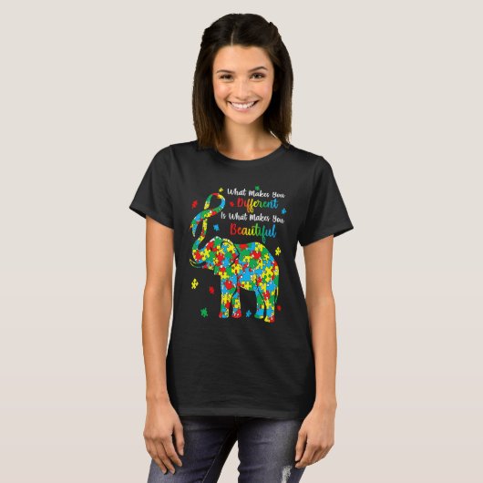 Different Beautiful Autism Awareness Puzzle Piece  Tシャツ (正面フル)