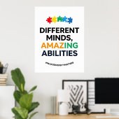 Different Minds Amazing Abilities Awareness Art ポスター (ホームオフィス)