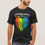 Different Minds Big Hearts Puzzle Piece Autism Awa Tシャツ (正面)