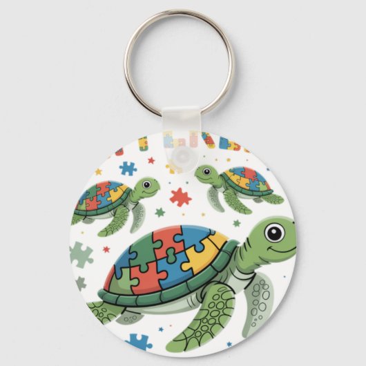 Different Puzzle Turtle Autism Awareness Day Autis キーホルダー (正面)
