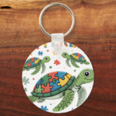 Different Puzzle Turtle Autism Awareness Day Autis キーホルダー (正面)