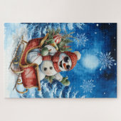 Difficult Blue Winter Christmas Snowman ジグソーパズル (横)