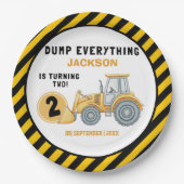 "Dig In! Construction Truck Party for 2nd Birthday ペーパープレート (正面)