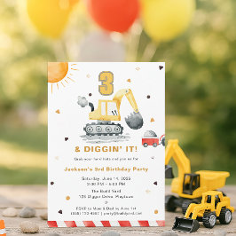 Digger Truck Construction 3rd Birthday Party 招待状