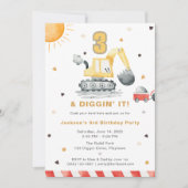 Digger Truck Construction 3rd Birthday Party 招待状 (正面)