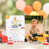 Digger Truck Construction 3rd Birthday Party Photo 招待状