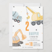 Diggers and Dump Trucks 2男の誕生日 招待状 (正面)