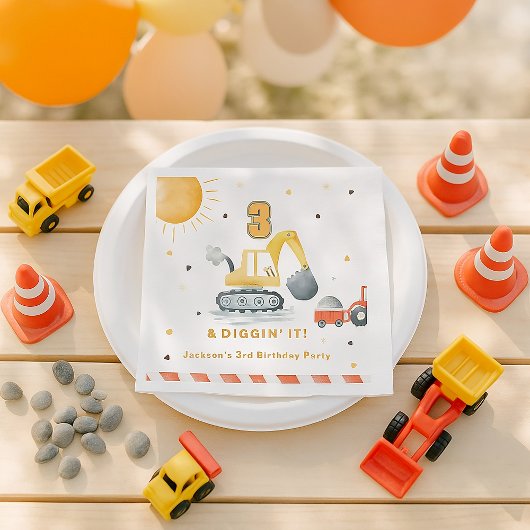 Diggin’ It Yellow Construction Brithday Party スタンダードカクテルナプキン