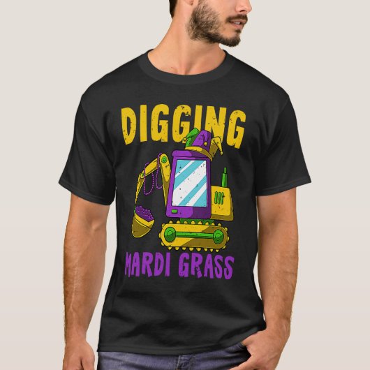 Digging Mardi Gras Cool Jester Excavator Construct Tシャツ (正面)
