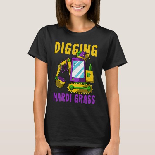 Digging Mardi Gras Cool Jester Excavator Construct Tシャツ (正面)