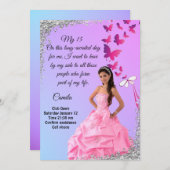 digital 15th birthday card, flower and butterfly  招待状 (正面/裏面)