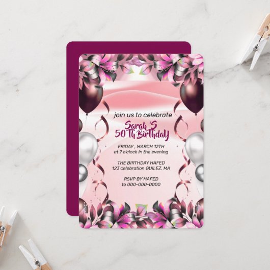 Digital 50th Birthday Party Invitation Video Templ 招待状 (正面/裏面インサイチュ)