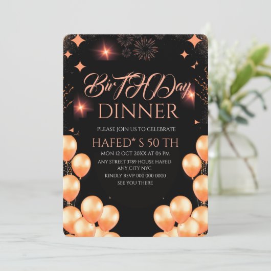 Digital Birthday Dinner Invitation Template, Black (スタンド正面)