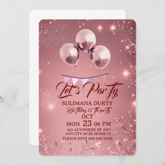 Digital Birthday Dinner Invitation Template, Black 招待状 (正面/裏面)