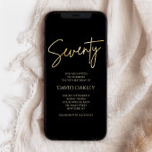 Digital Black Gold 70th Birthday Mobile Invite 案内状