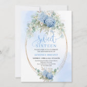 Digital Blue Hydrangea Gold Sweet Sixteen Invite 招待状 (正面)