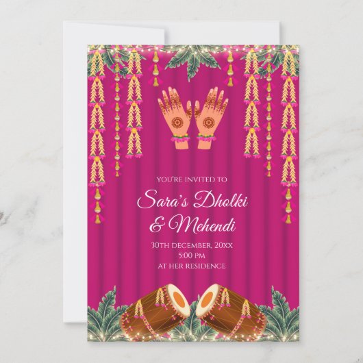 Digital Dholki invitations Mehndi invite, Digital  招待状 (正面)