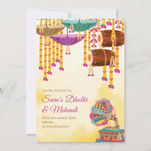 Digital Dholki invites Mehndi invitations, Mehndi 招待状 (正面)