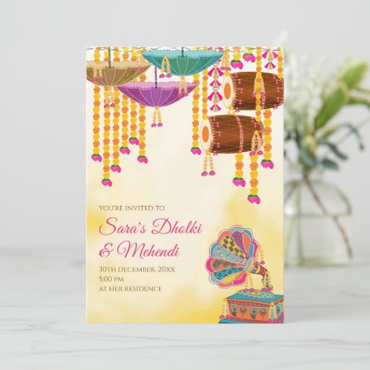 Digital Dholki invites Mehndi invitations, Mehndi  招待状 (スタンド正面)