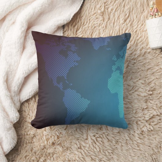 Digital Dot World Map Gradient Art クッション (ブランケット)