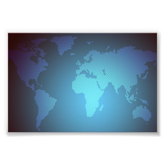Digital Dot World Map Gradient Art フォトプリント (正面)