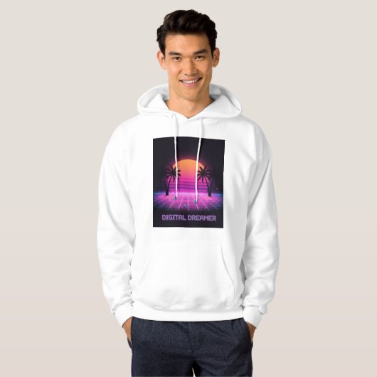 Digital Dreamer Oversized Synthwave Hoodie パーカ (正面フル)