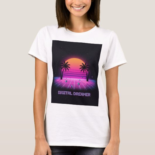 Digital Dreamer Retro Sunset Tee | Y2Kシャツ Tシャツ (正面)