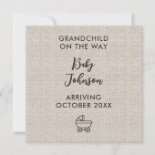 Digital Grandchild On The Way Linen Luxury Baby 案内状 (正面)