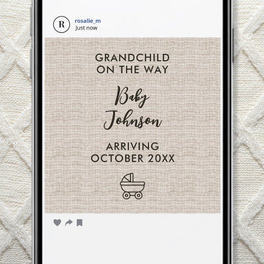 Digital Grandchild On The Way Linen Luxury Baby 案内状