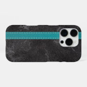 Digital Grey Leather Print Turquoise Grey iPhoneケース (裏面横)