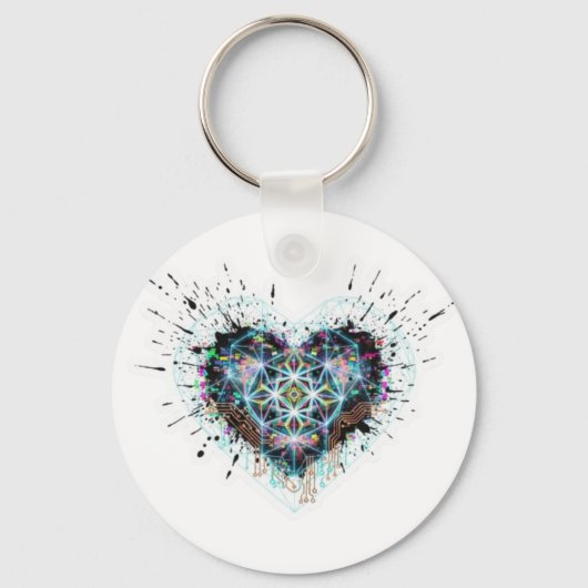 Digital Heart Sacred Geometry Heart Design  キーホルダー (正面)