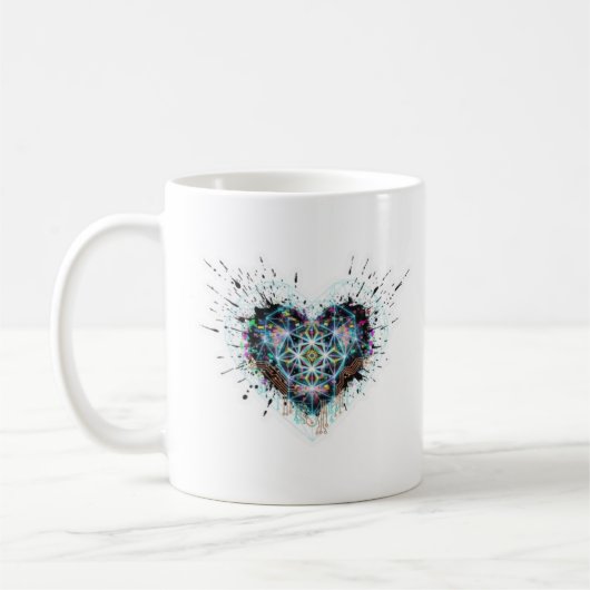 Digital Heart Sacred Geometry Heart Design  コーヒーマグカップ (左)
