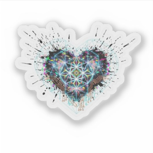 Digital Heart Sacred Geometry Heart Design  シール (正面)