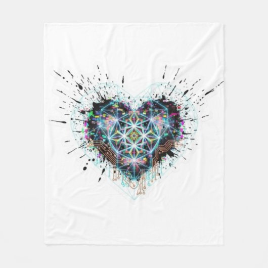 Digital Heart Sacred Geometry Heart Design  フリースブランケット (正面)