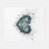 Digital Heart Sacred Geometry Heart Design  フリースブランケット (正面(横))