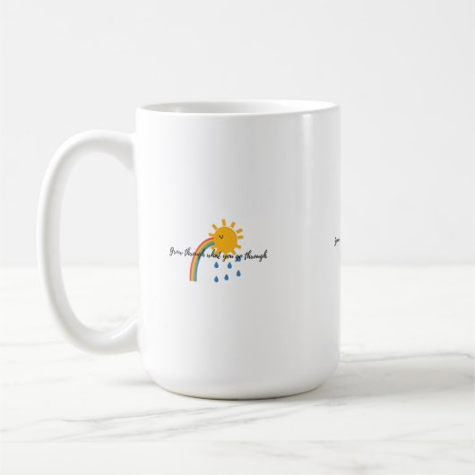 Digital Illustration of Smiling Sun with Rainbow コーヒーマグカップ (左)