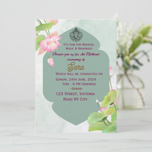 Digital Indian Wedding Mehendi Ceremony Invitation 招待状 (スタンド正面)