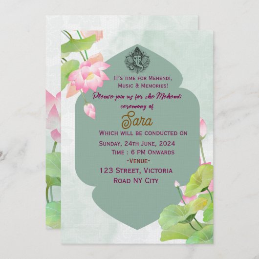 Digital Indian Wedding Mehendi Ceremony Invitation 招待状 (正面/裏面)