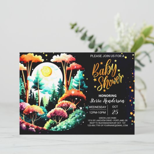 Digital Into the Woods Editable Baby Shower 招待状 (スタンド正面)