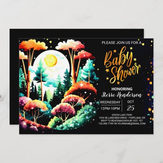 Digital Into the Woods Editable Baby Shower 招待状 (正面/裏面)