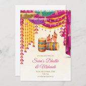 Digital Mehndi invite & Mendhi Night invite, Dholk 招待状 (正面/裏面)