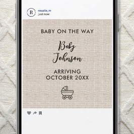 Digital Minimalist Linen Luxury Baby News 案内状