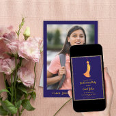 Digital Navy Blue Gold Tassel Graduation Party 招待状