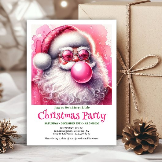 Digital Pink Santa Bubble Gum Funny Christmas 招待状