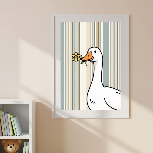 Digital Prints with Cute Duck - Striped Wall Decor ポスター