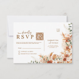 Digital Rustic Terracotta Floral QR Code Wedding  出欠カード