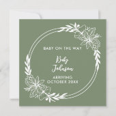 Digital Wildflower Green Gender Neutral Pregnancy 案内状 (正面)