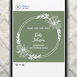 Digital Wildflower Green Gender Neutral Pregnancy 案内状