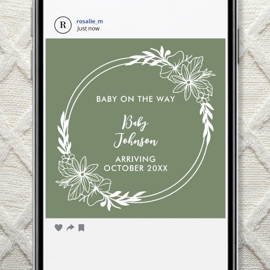Digital Wildflower Green Gender Neutral Pregnancy 案内状
